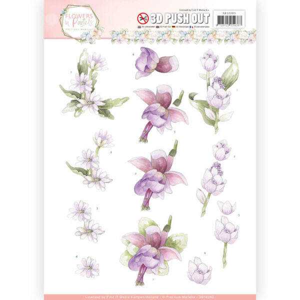 Precious Marieke 3D Push Out Flowers in Pastels - Lilac Mist - Art of Craft