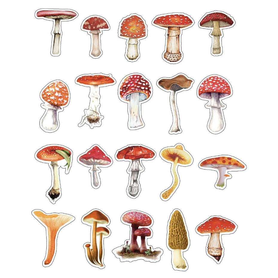 Decorative Plastic Stickers - Crimson Mushrooms